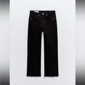 Zara Black Straight Leg Jeans with Frayed Hem